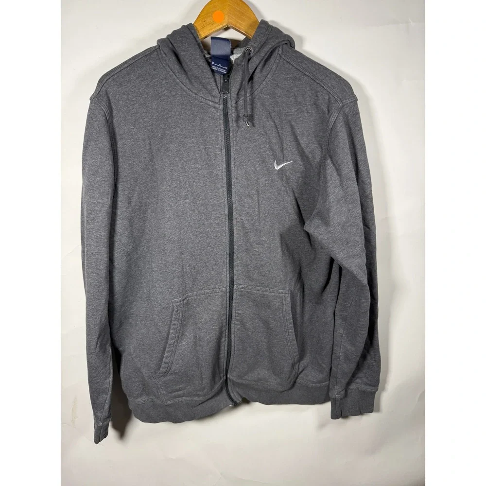 Nike Mens Full Zip Hoodie‎ Gray Fleece Embroidered Swoosh XL Charcoal Heather